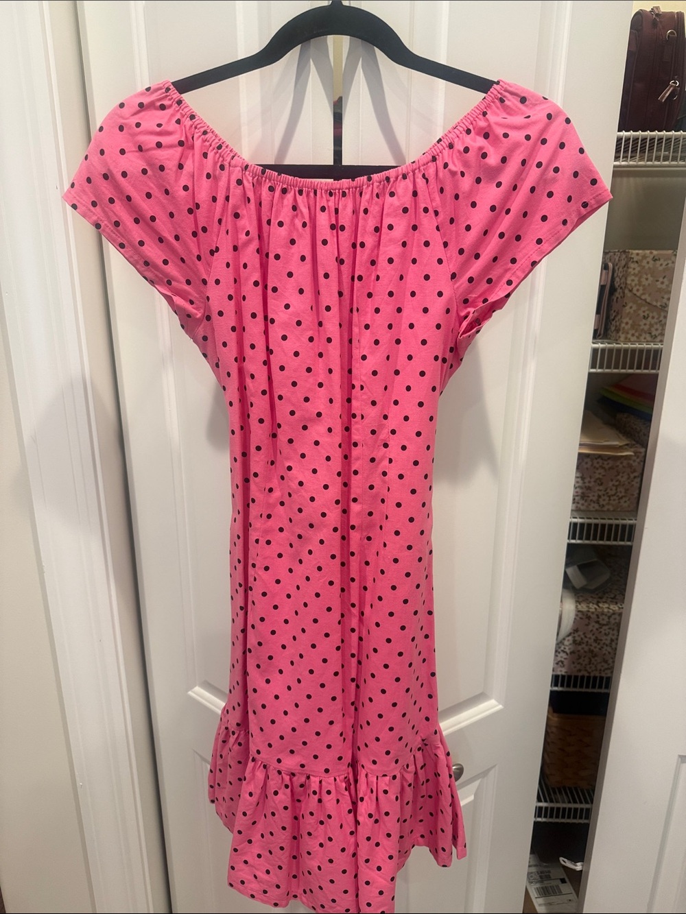 Girls Pink Polka Dot Off-Shoulder Dress size S